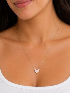 Sahira Jewellry Gold Heart Pendant Necklace with White Inlay - Women Jewelry